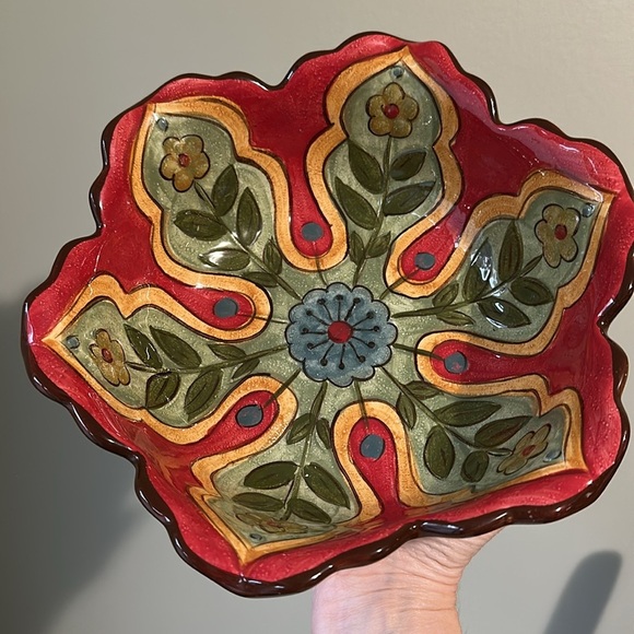 Pier1 Imports Carynthum Hand Painted Floral Pottery Vegetable Salad Serving Bowl - Picture 8 of 12